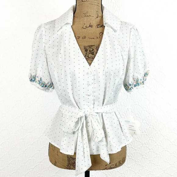 Unique Vintage Tops - Smurfette Button-Up Blouse With Bow